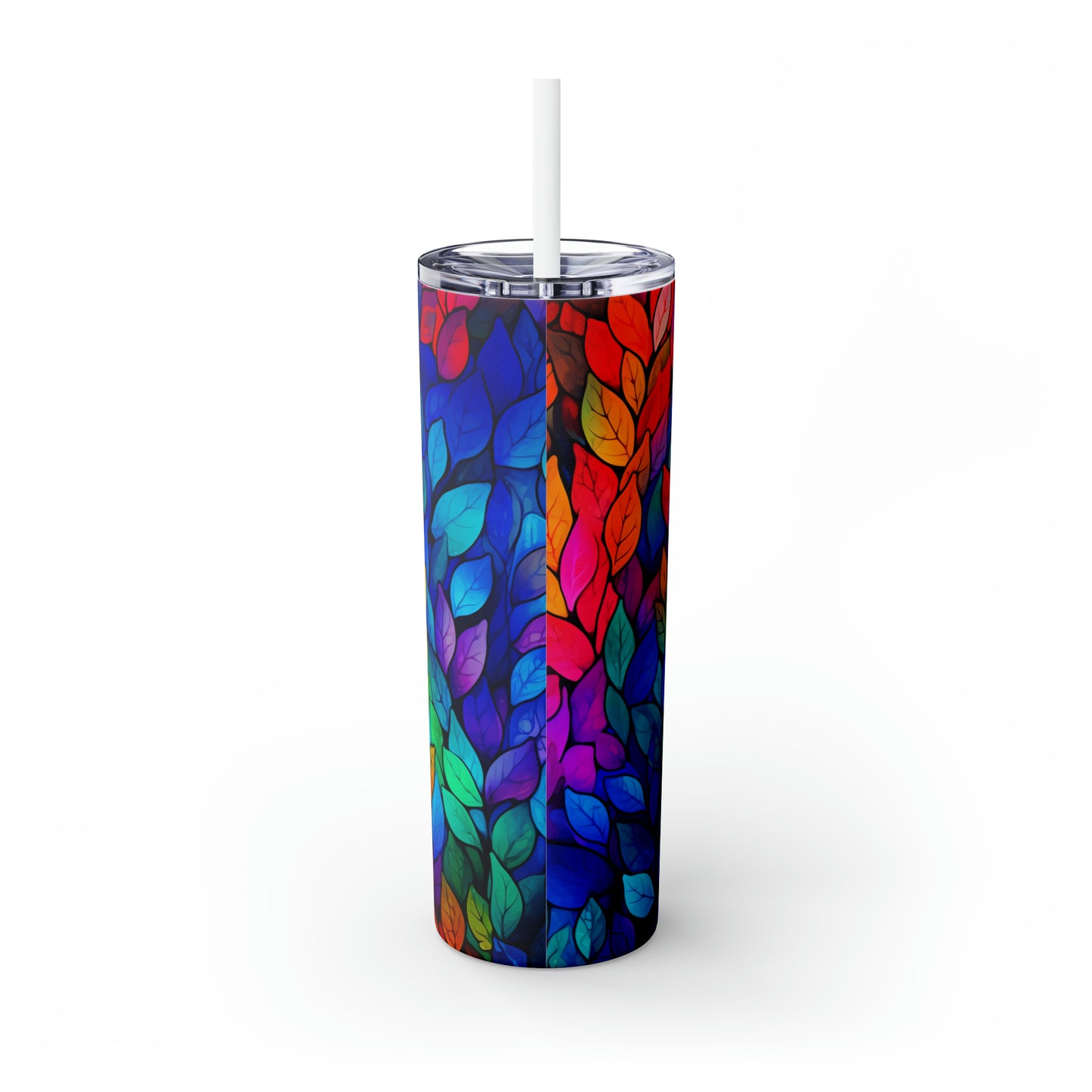 Vibrant Fall Leaves Skinny Tumbler with Straw, 20oz