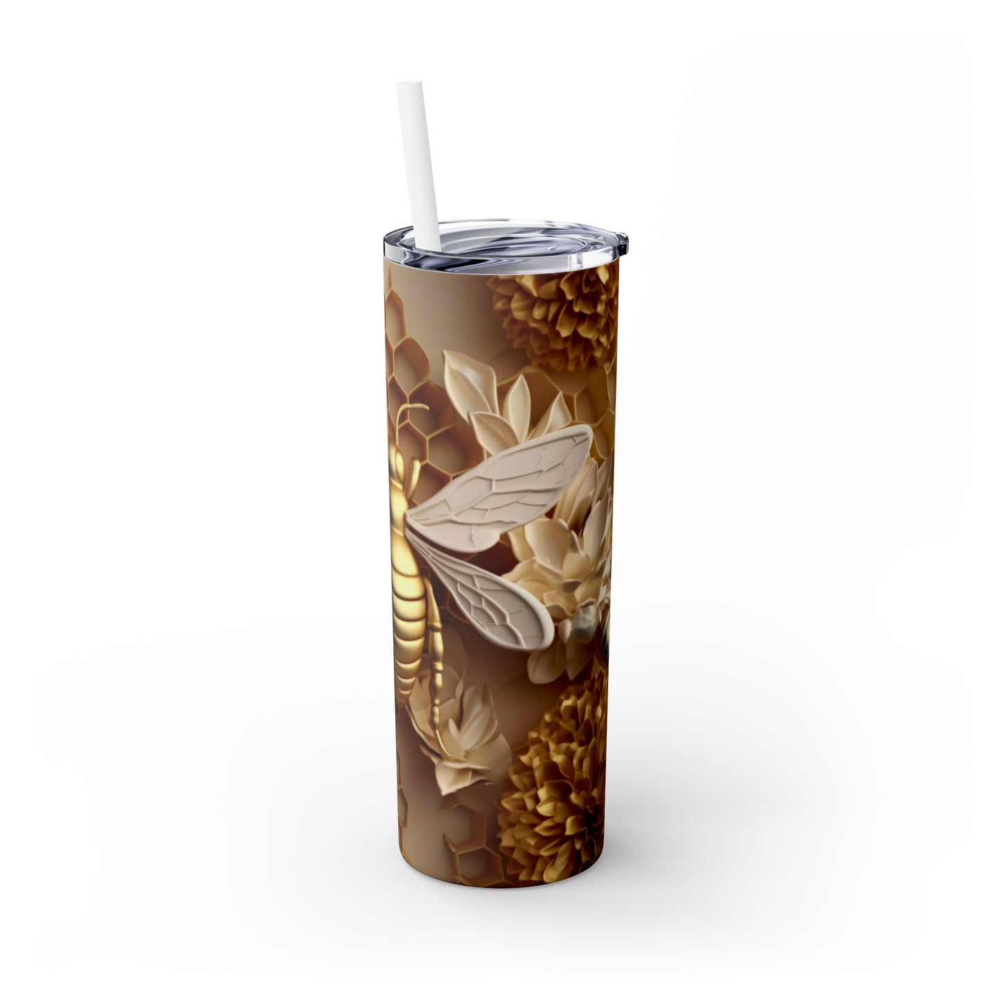 Golden Bee Skinny Tumbler with Straw, 20oz