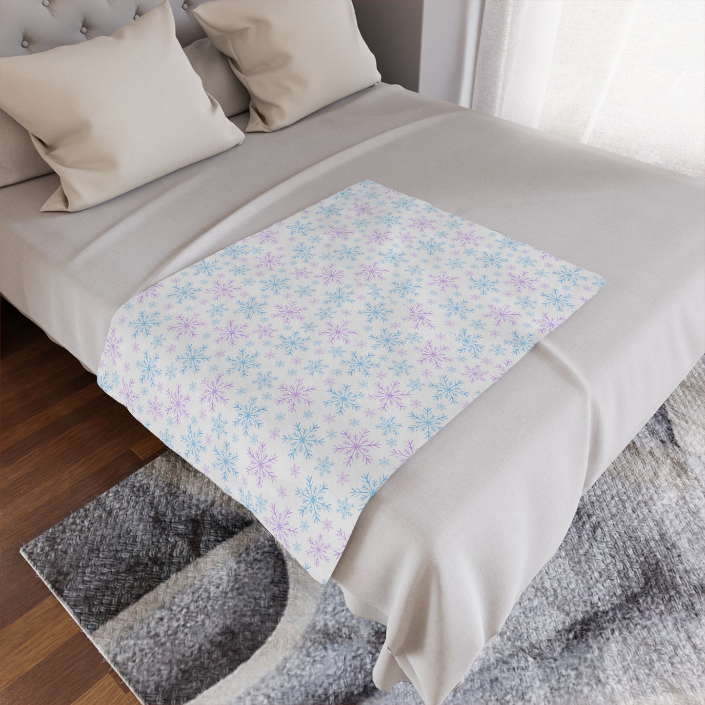 Purple Blue Snowflakes Ultra Soft Minky Blanket