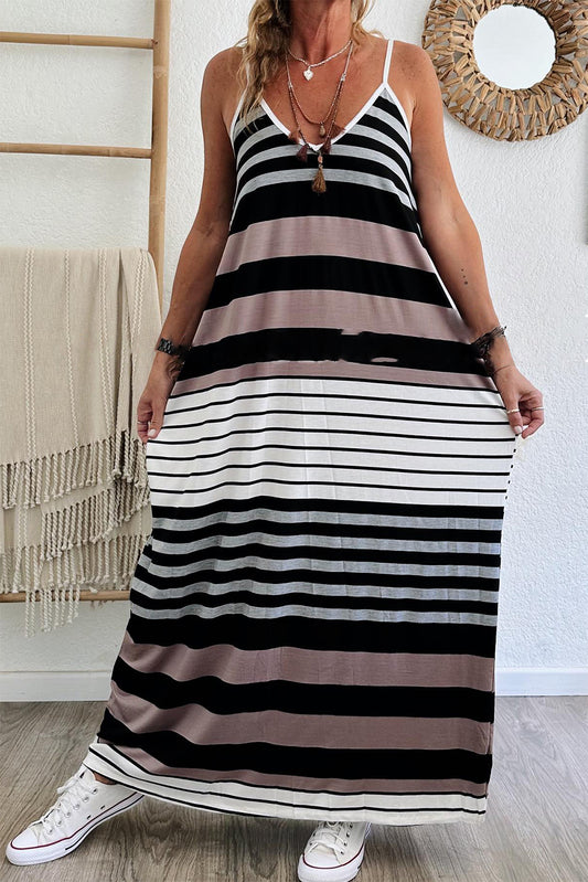 PREORDER Striped V Neck Maxi Dress