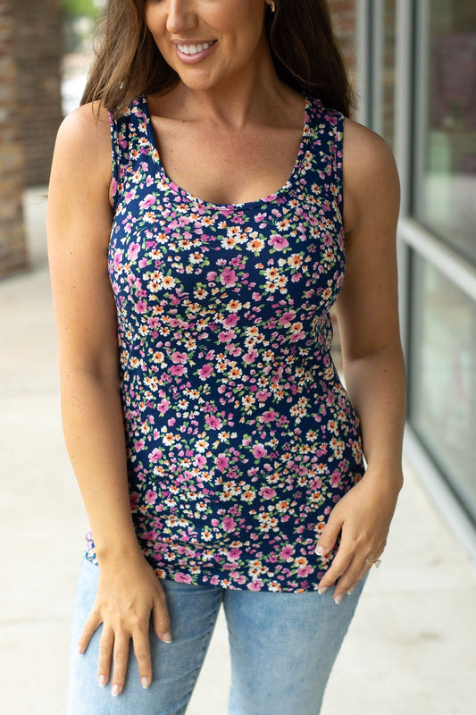 Luxe Crew Tank - Navy Micro Floral