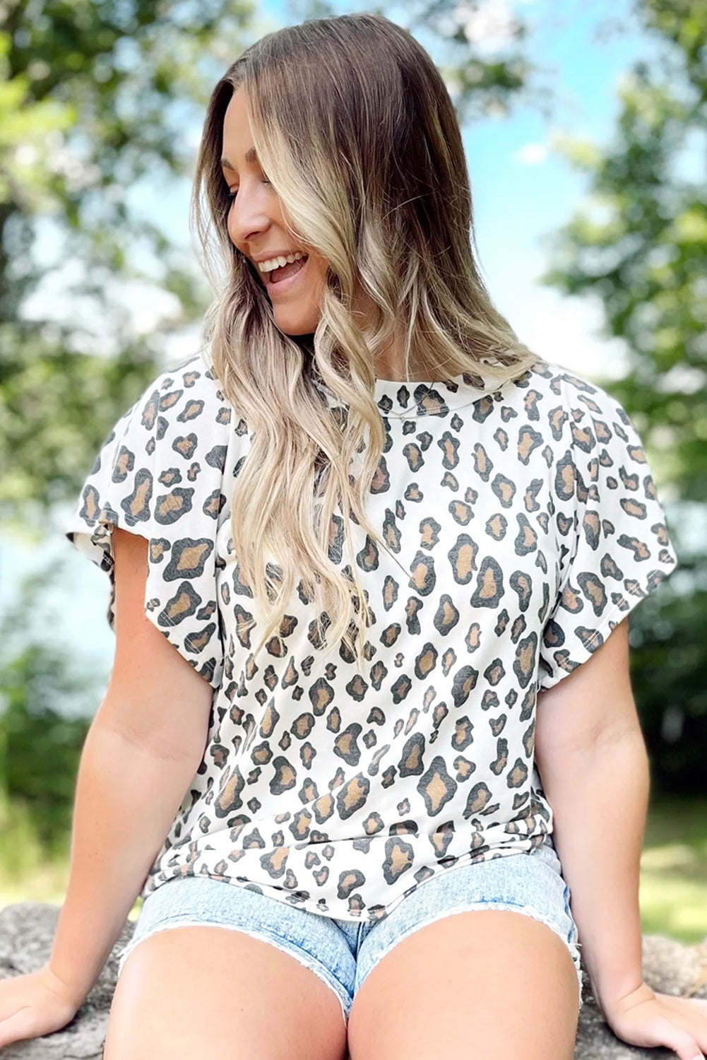 PREORDER White Butterfly Sleeve Leopard Print Top