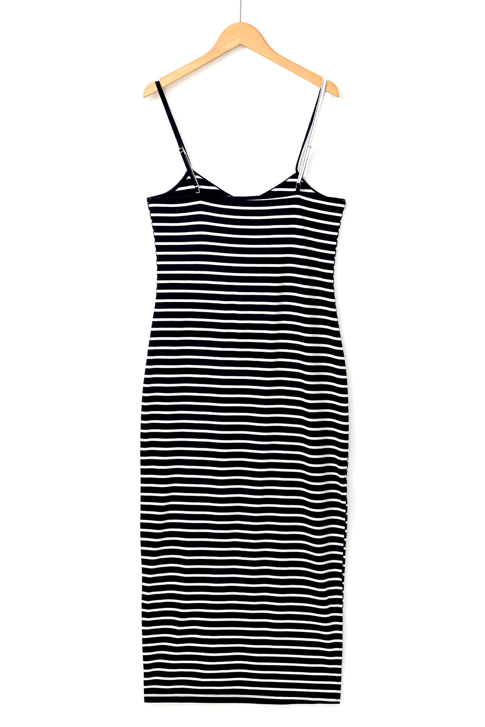 Black Stripe Asymmetric Shoulder Tee Slit Pencil Dress Set