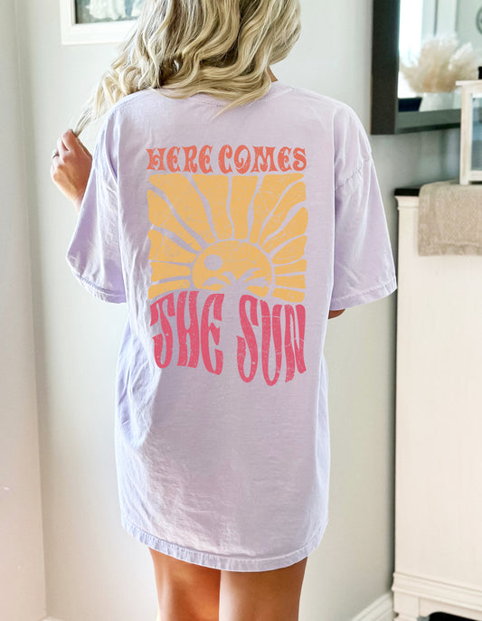 2-Sided Here Comes The Sun Garment Dyed Graphic Tee
