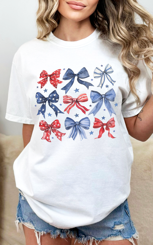 Red White and Bows Garment Dyed Graphic Tee