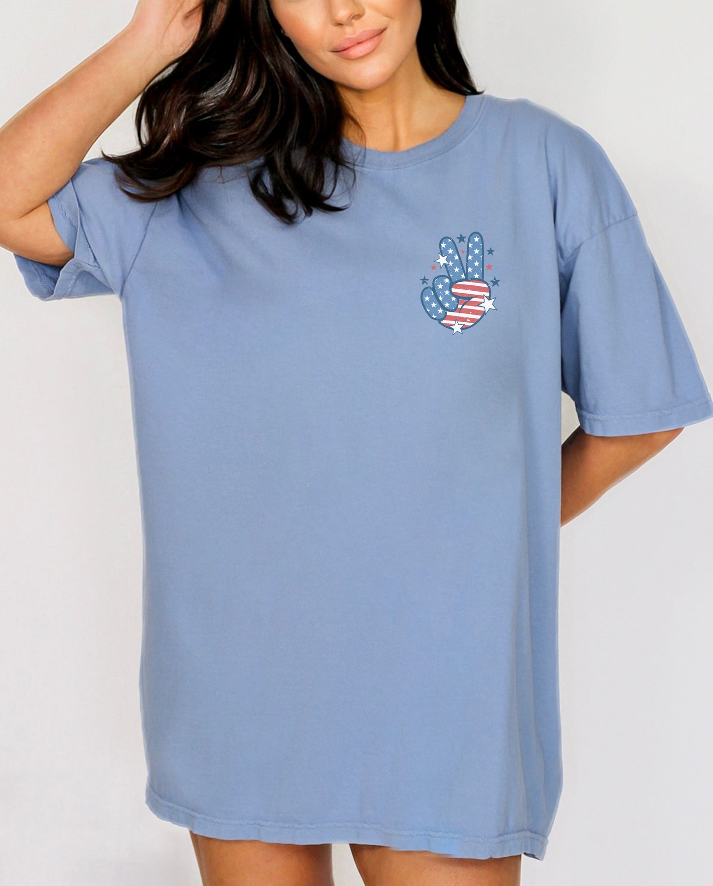 Patriotic Peace Hand Garment Dyed Graphic Tee