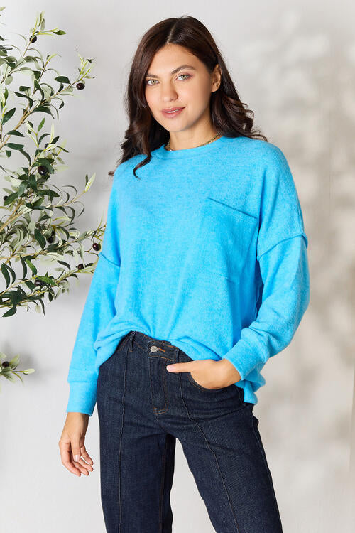 Zenana Round Neck Long Sleeve Sweater with Pocket – Hello Pink LLC