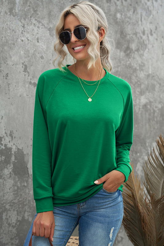PREORDER Green Solid Round Neck Raglan Sleeve Sweatshirt