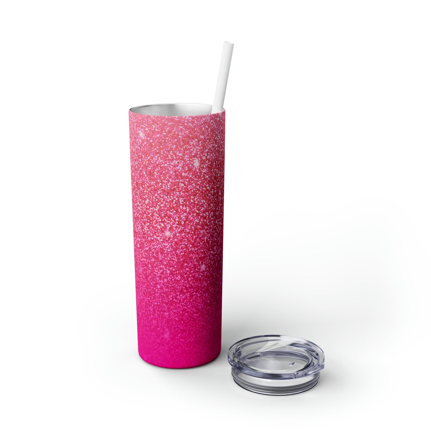Hot Pink Glitter Gradient Skinny Tumbler with Straw, 20oz