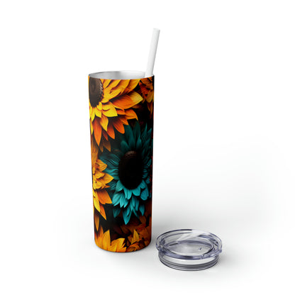 Vibrant Fall Sunflowers Skinny Tumbler with Straw, 20oz