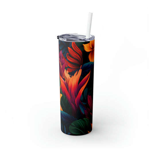Tropical Leaves Skinny Tumbler with Straw, 20oz