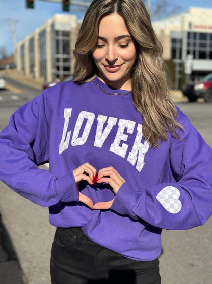 Checkered Lover Heart Sleeve Sweatshirt