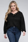 Plus Brushed Waffle V-Neck Button Detail Sweater