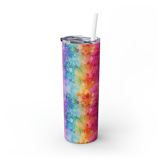 Rainbow Bubble Glitter Skinny Tumbler with Straw, 20oz