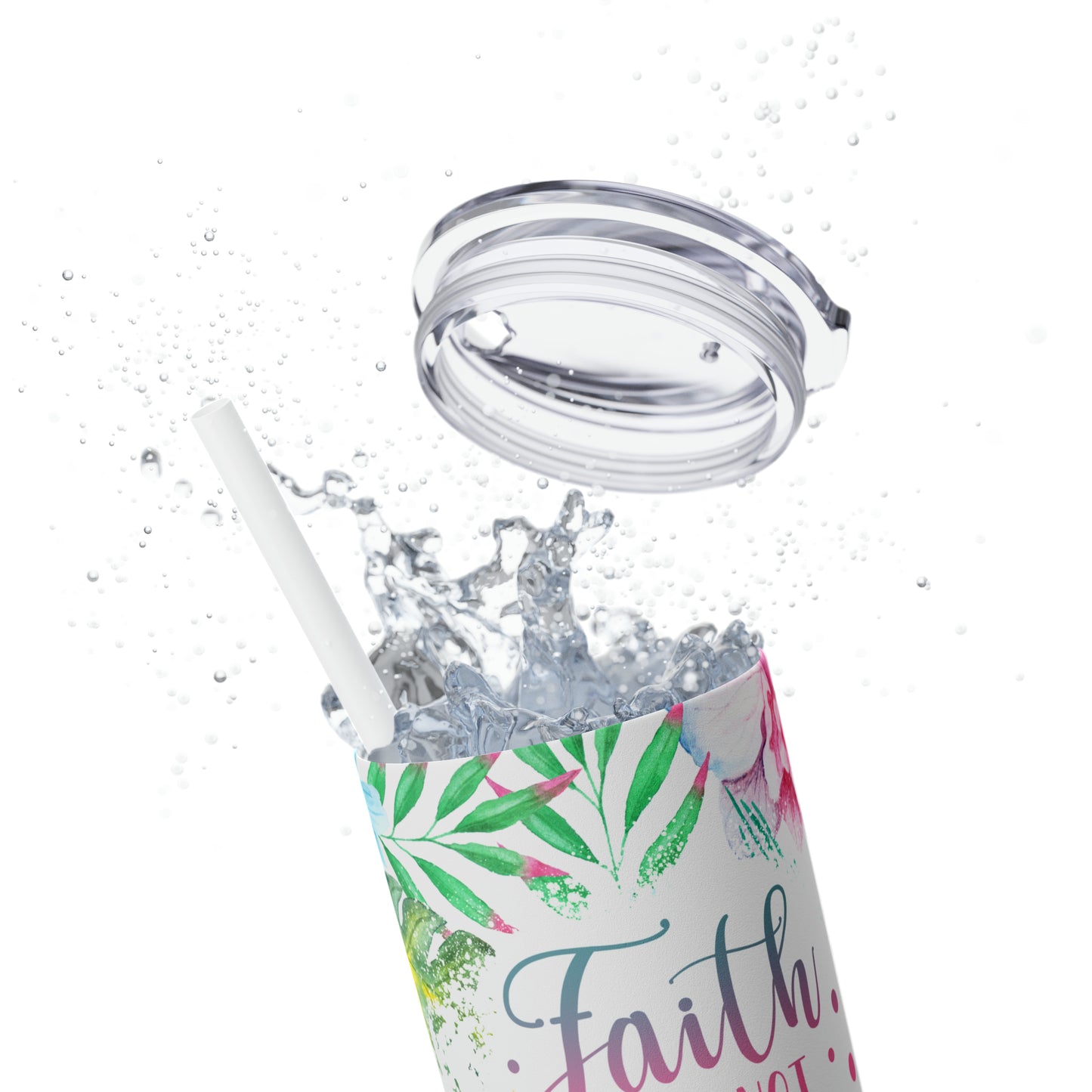 Faith Does Not Make Things Easy Skinny Tumbler with Straw, 20oz