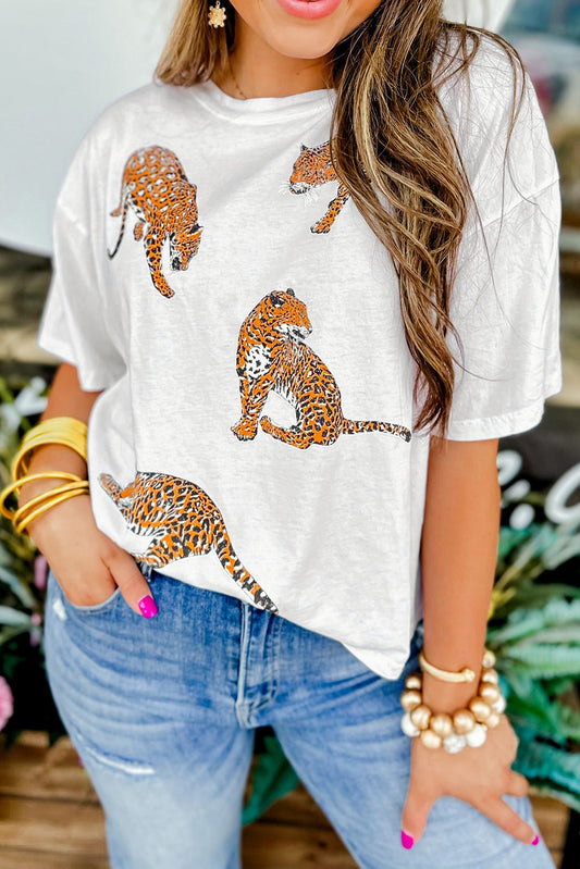PREORDER White Leopard Print T Shirt
