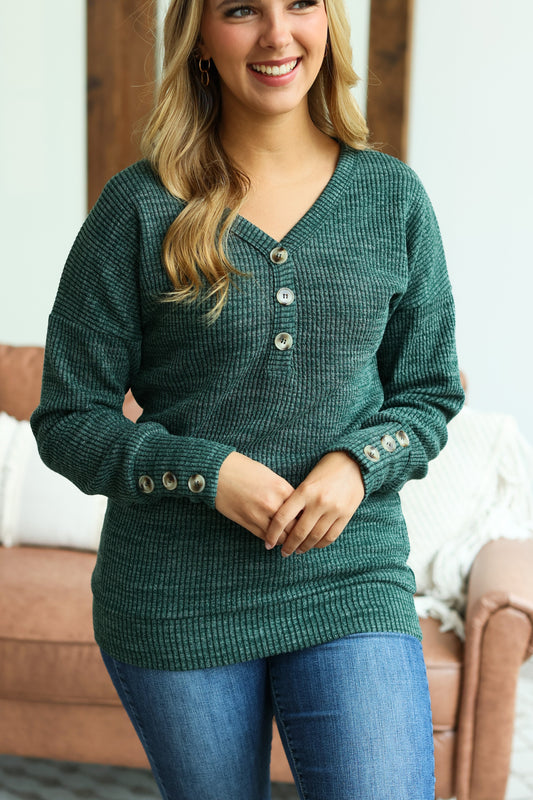 Brittney Button Sweater | Evergreen