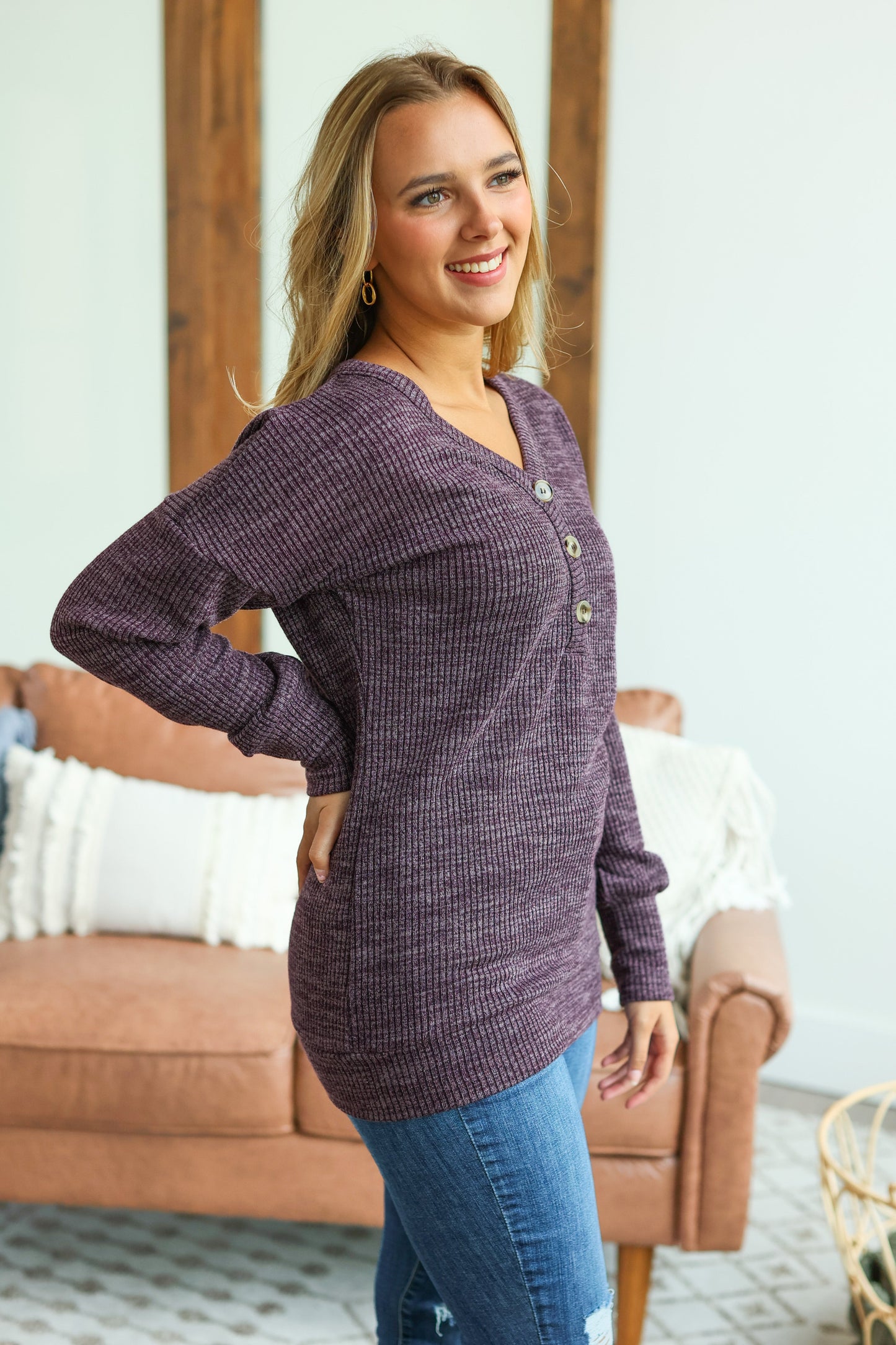 Brittney Button Sweater - Purple