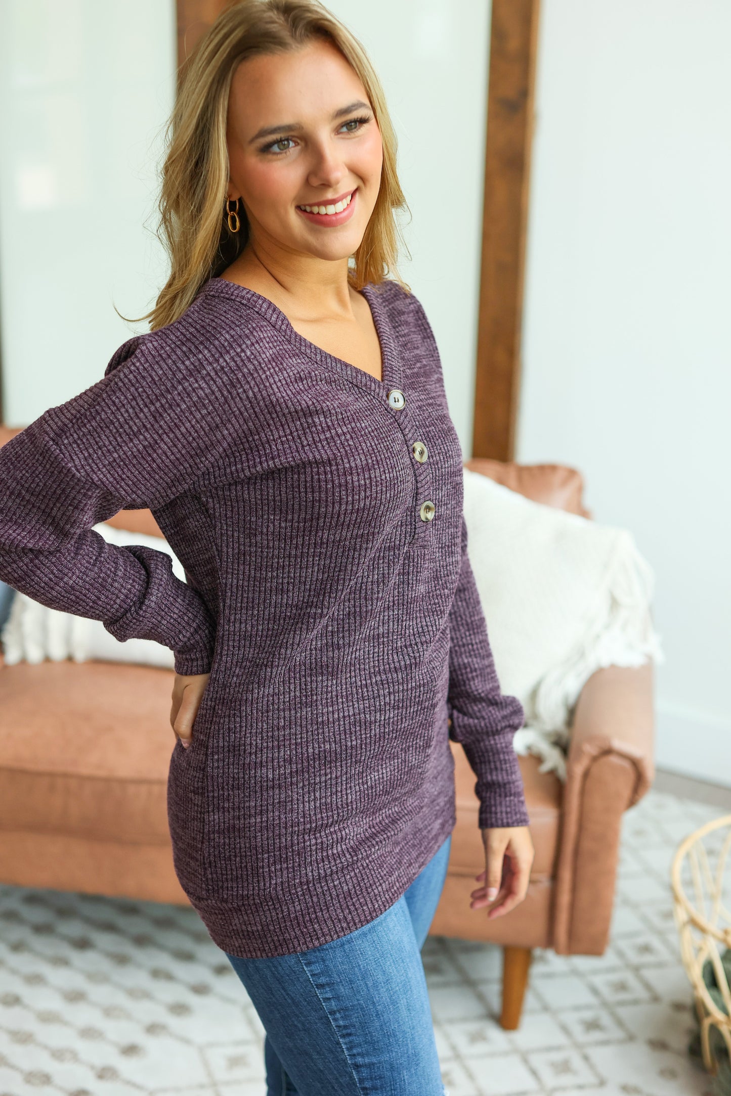 Brittney Button Sweater - Purple
