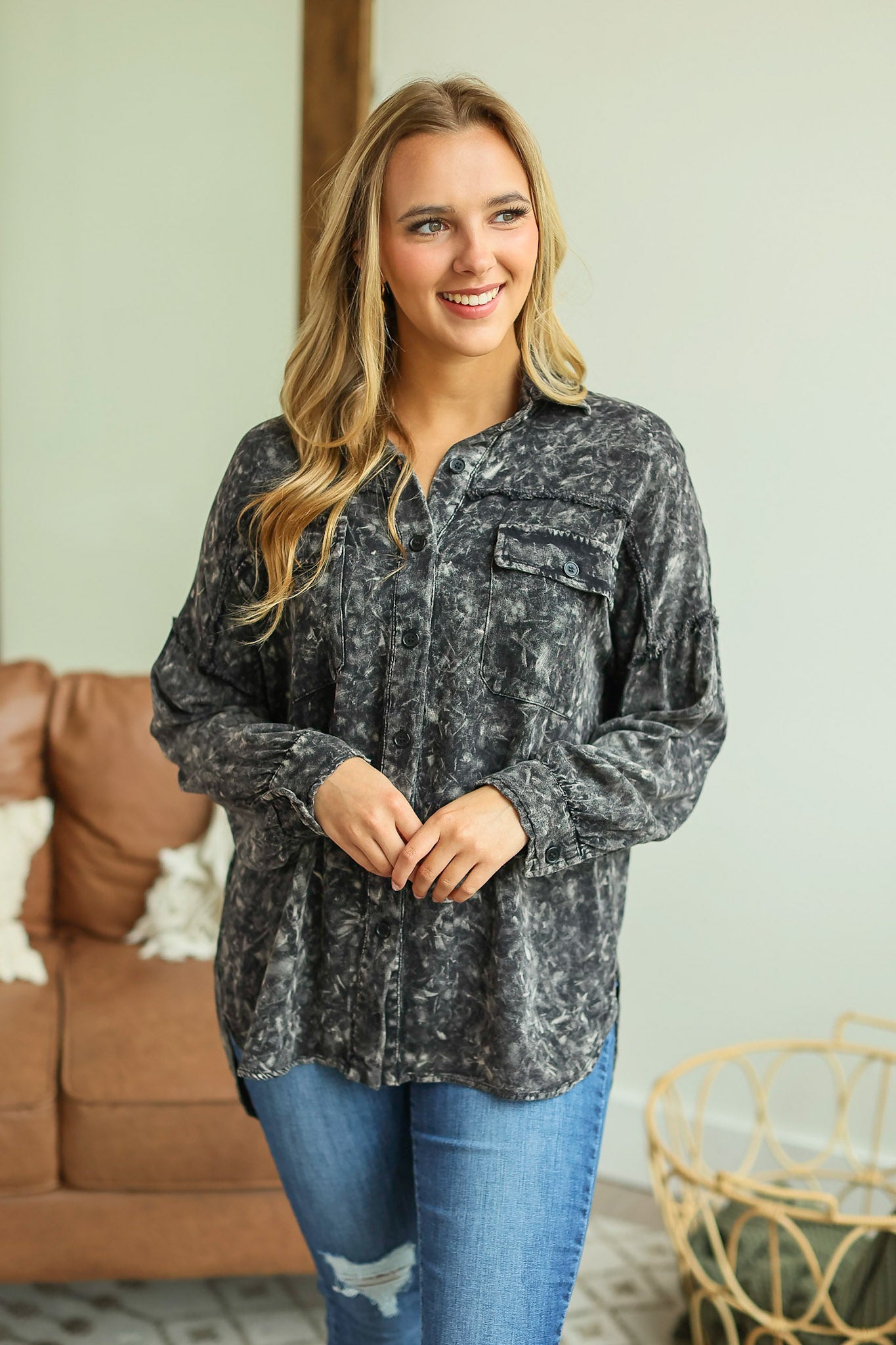 Amber Acid Wash Button Top