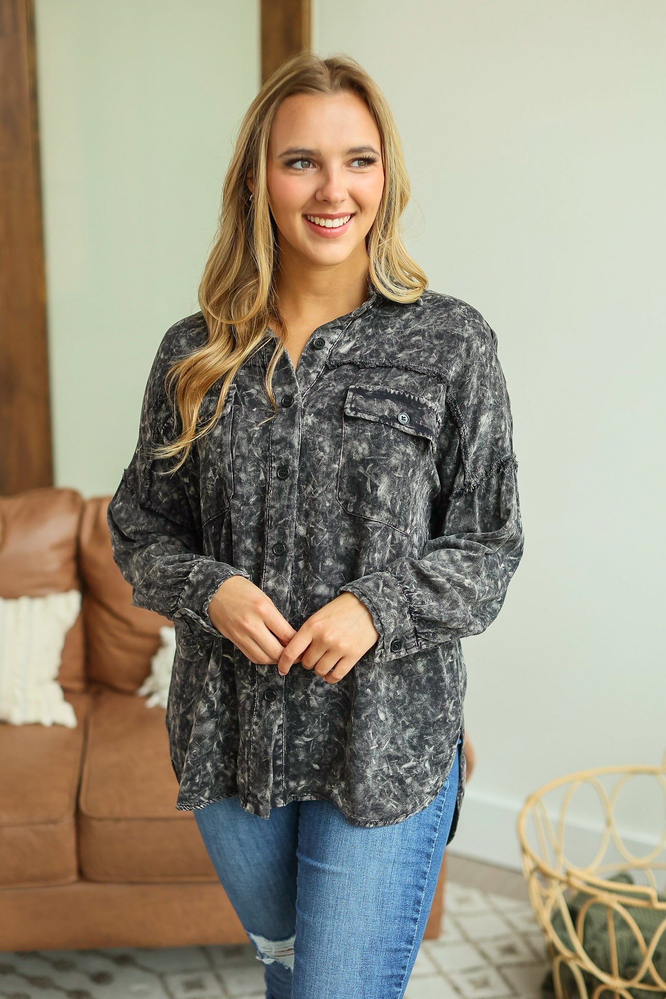 Amber Acid Wash Button Top