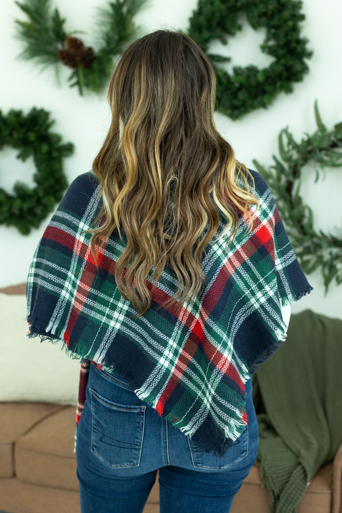 Blanket Scarf - Blue, Red and Green Plaid