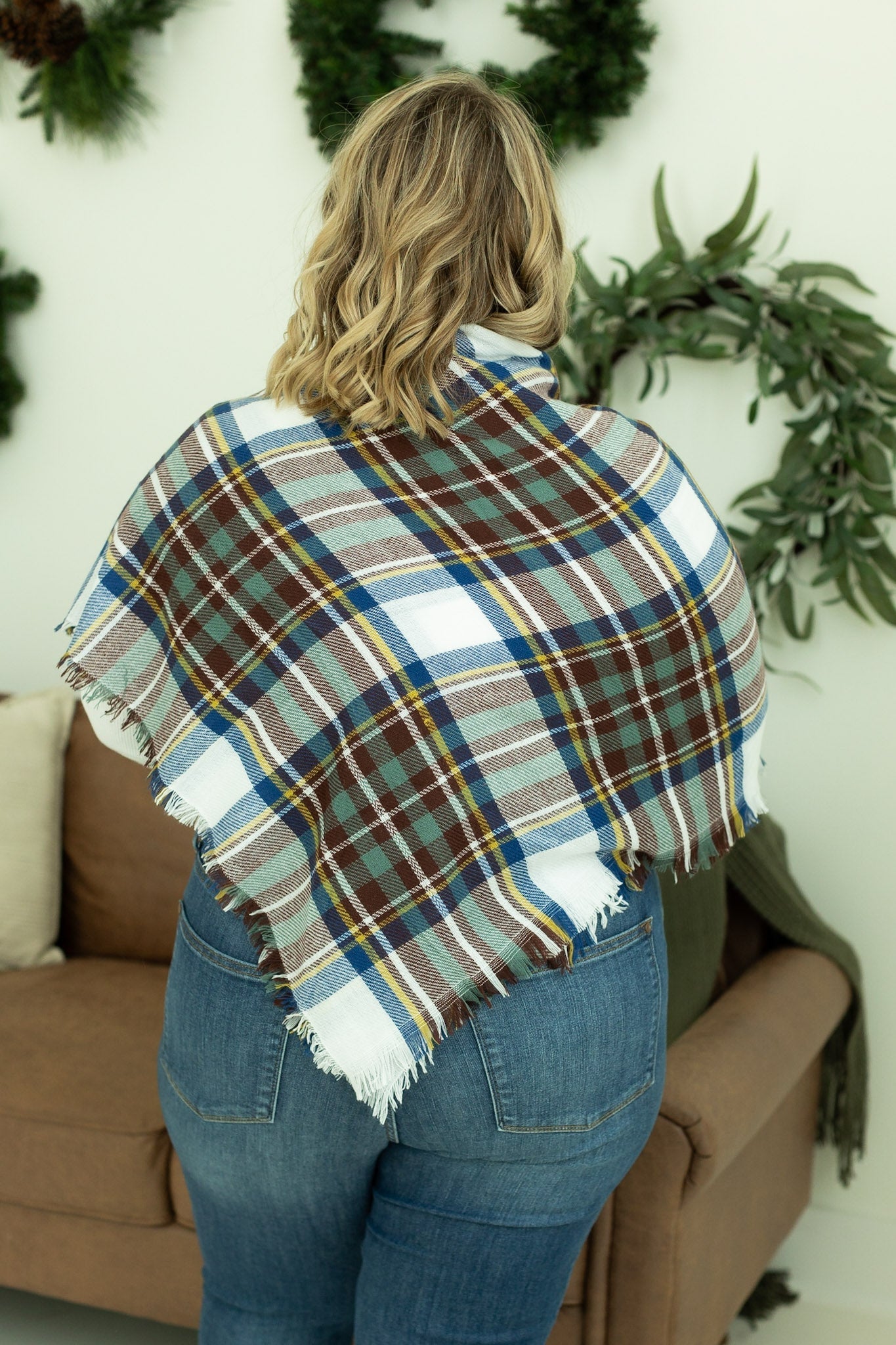 Blanket Scarf - Blue and Brown Plaid