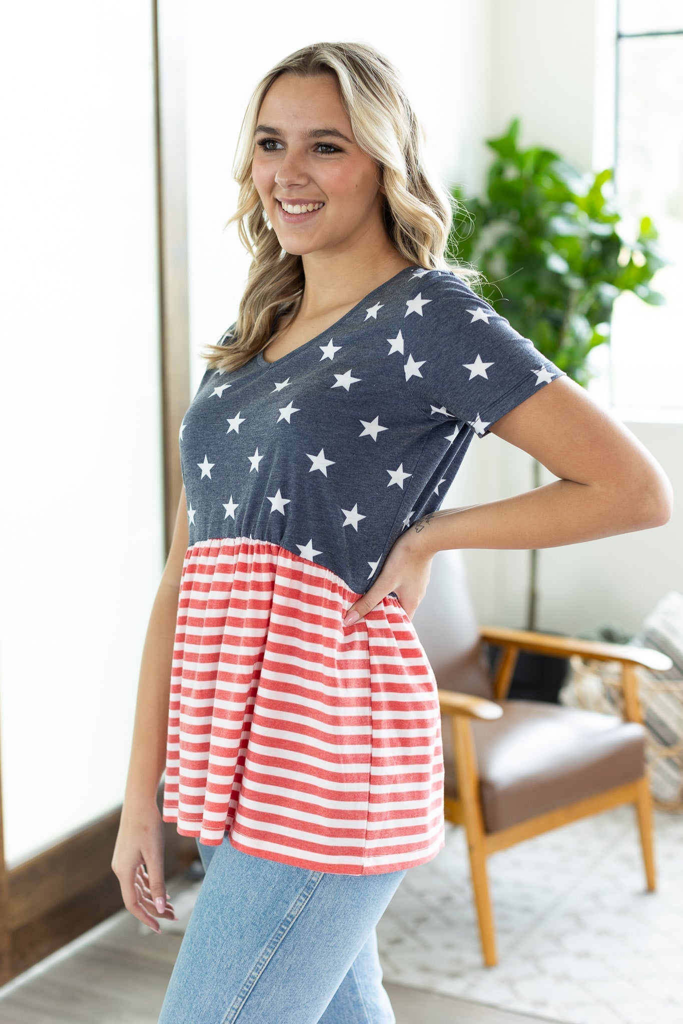 Sarah Ruffle Top - Stars and Stripes