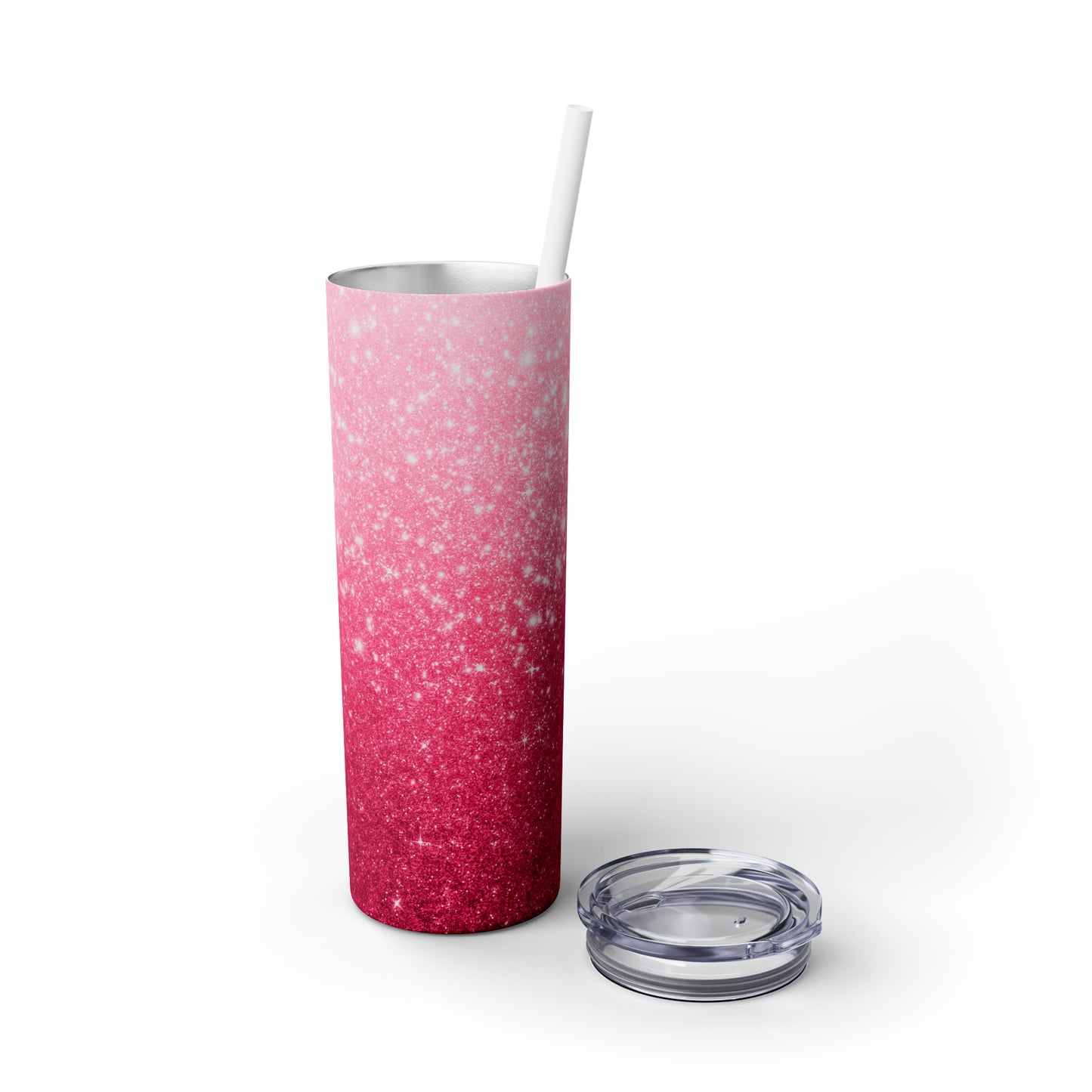 Pink Ombre Glitter Skinny Tumbler with Straw, 20oz