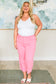 Judy Blue Lisa High Rise Control Top Wide Leg Crop Jeans in Pink