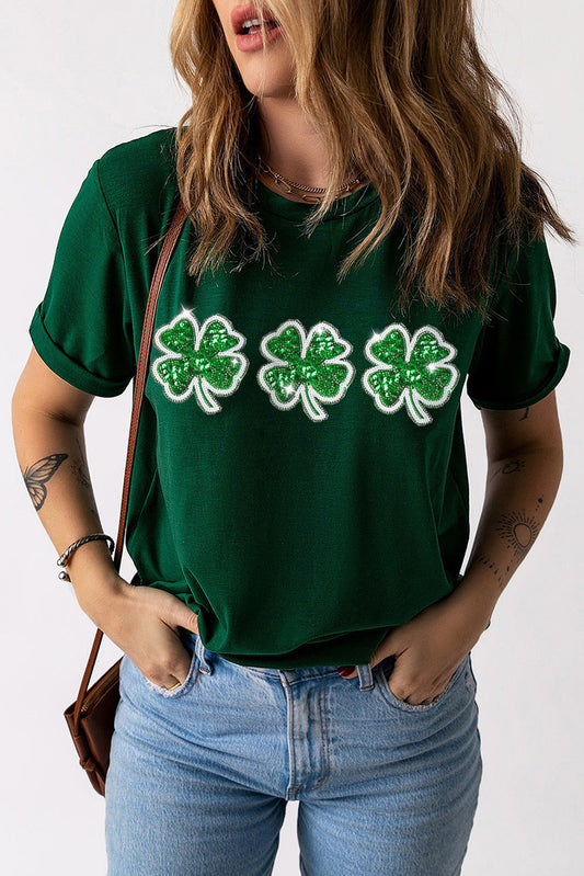 Triple Your Luck Sequin Patch Tee