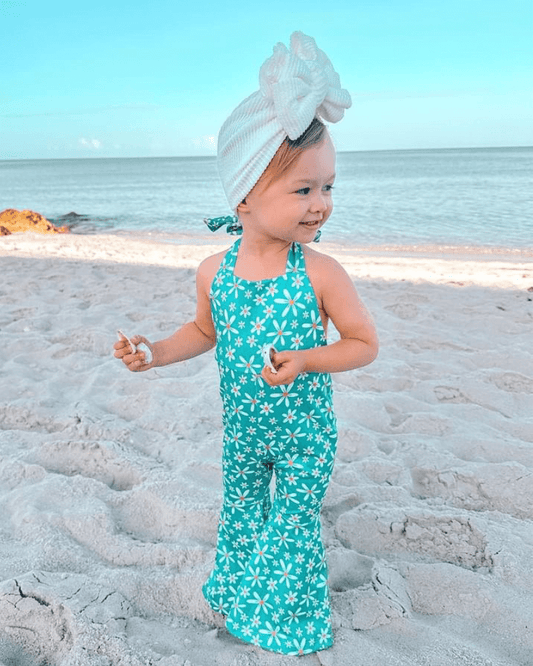 Andi Pleated Bell Bottom Jumpsuit - Teal Daisy
