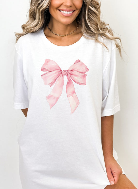 Ballet Core Pastel Pink Bow Graphic Tees