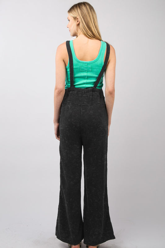 VERY J Textured Washed Wide Leg Overalls