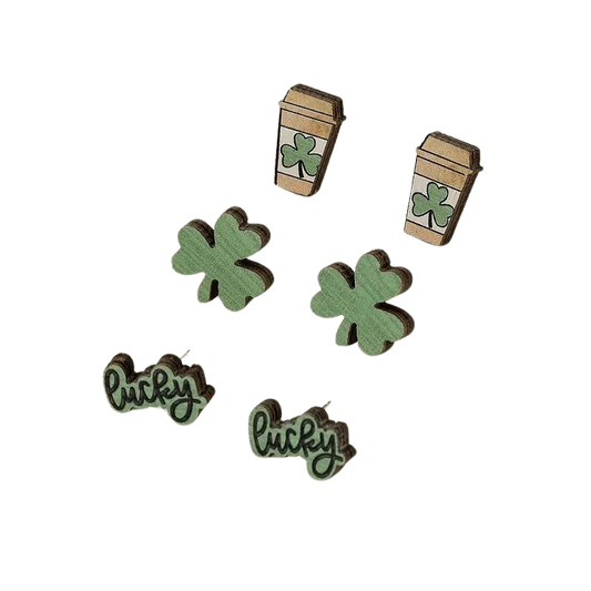 Set of 3 Mini Wooden Lucky Earrings