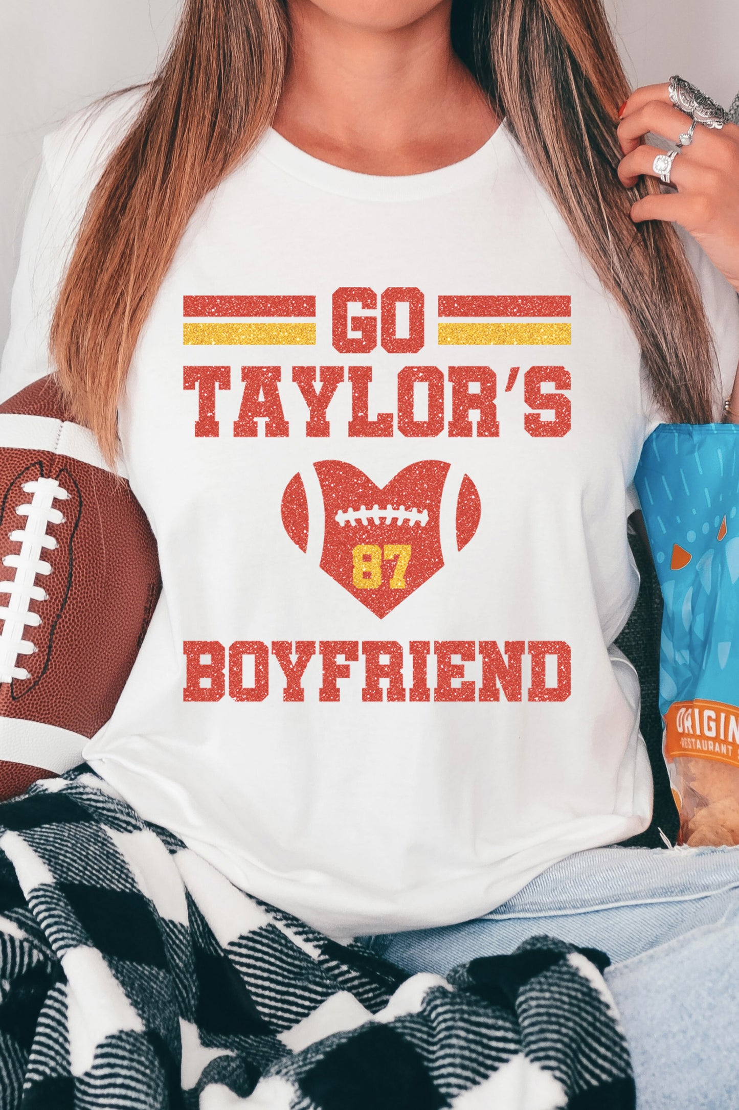 Go Taylor's Boyfriend Faux Glitter Print Graphic Tee