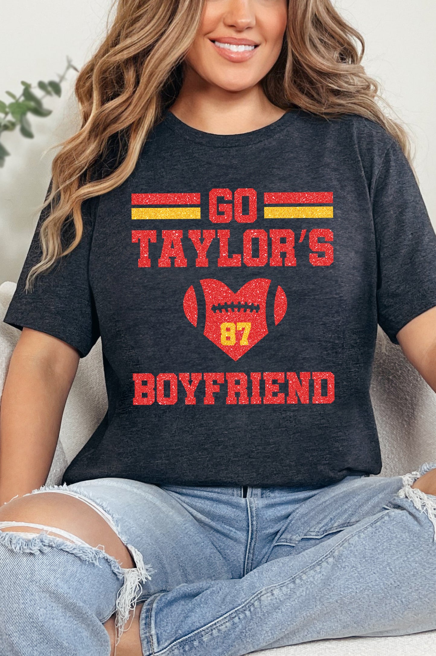 Go Taylor's Boyfriend Faux Glitter Print Graphic Tee