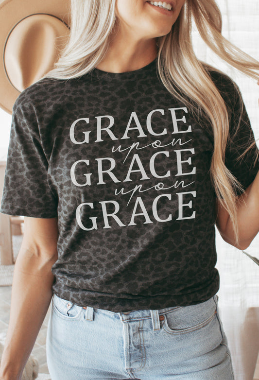 Grace Upon Grace Black Leopard Graphic Tee