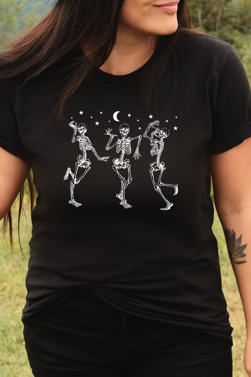 Moonlight Dancing Skeletons Graphic Tee
