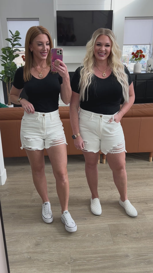 Jessie High Rise Rigid Magic Cutoff Shorts in White