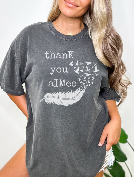 thanK you aIMee Feather Garment Dyed Graphic Tee