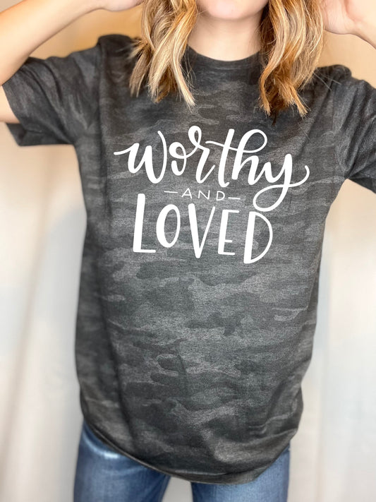 Worthy and Loved Camo Graphic Tee