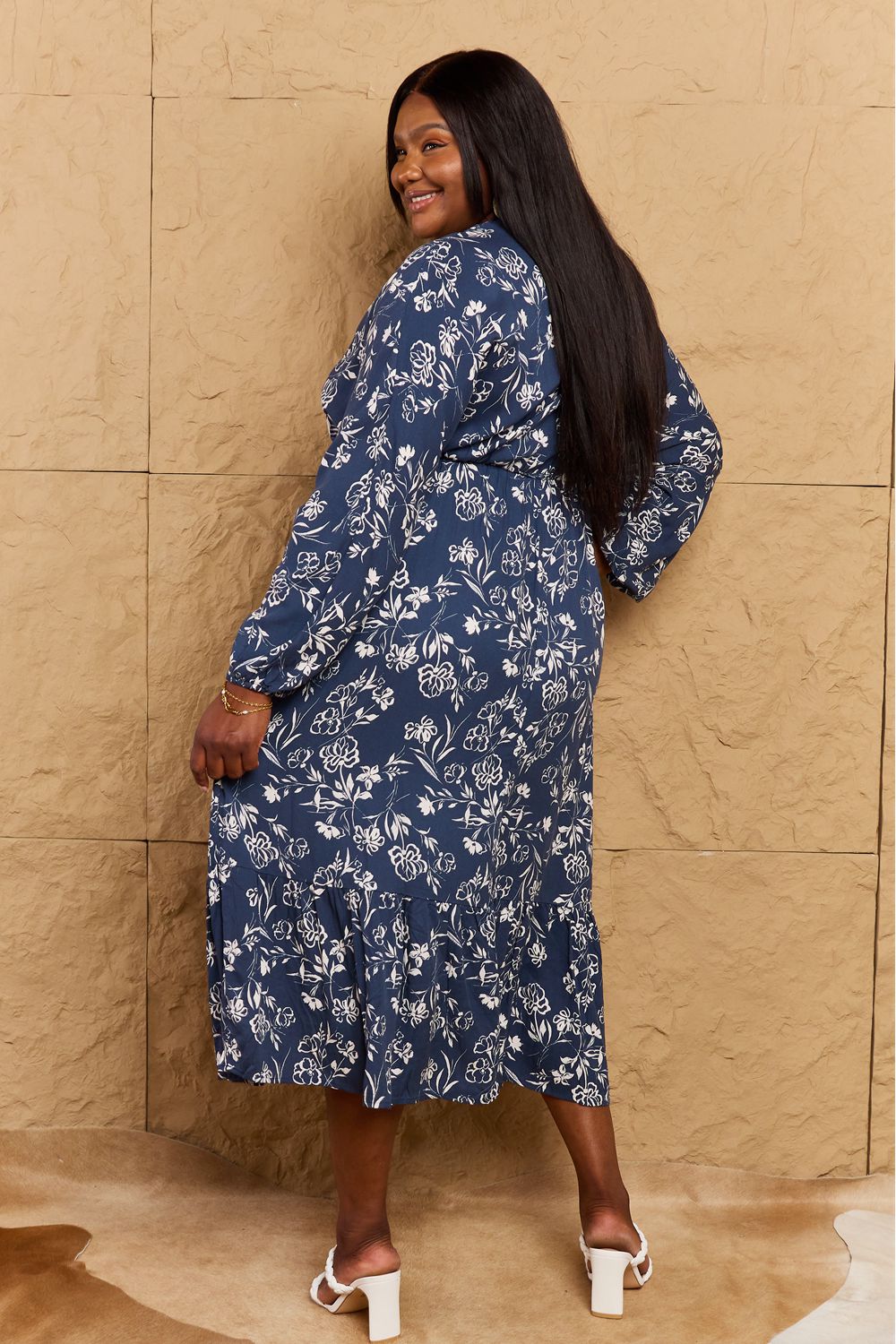 Night Out Balloon Sleeve Floral Midi Dress