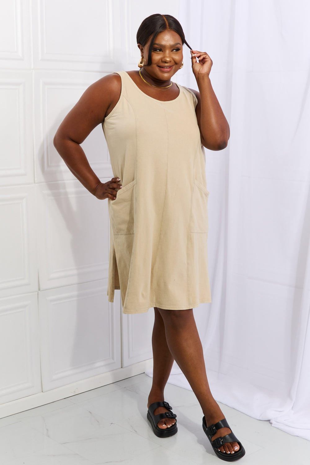Look Good, Feel Good Washed Sleeveless Casual Dress in Sand