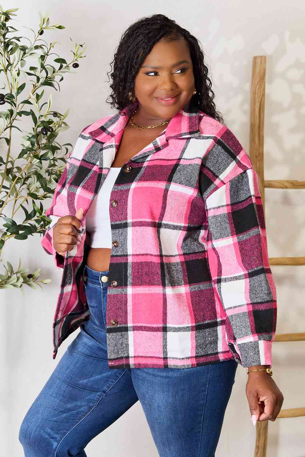 Plaid Button Up Collared Neck Jacket