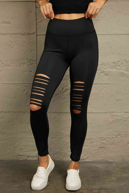 PREORDER Wide Waistband Distressed Slim Fit Leggings