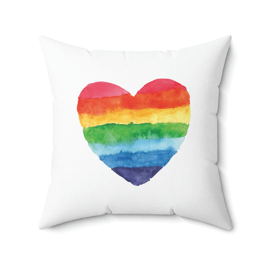 Watercolor Rainbow Heart Square Pillow Cover