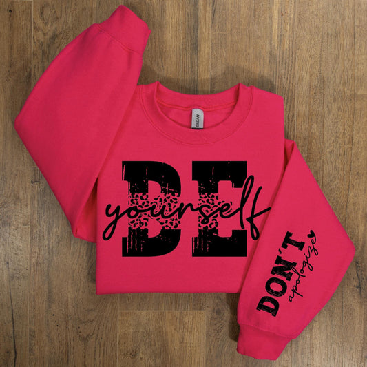Be Yourself Leopard Print With Sleeve Accent Sweatshirt