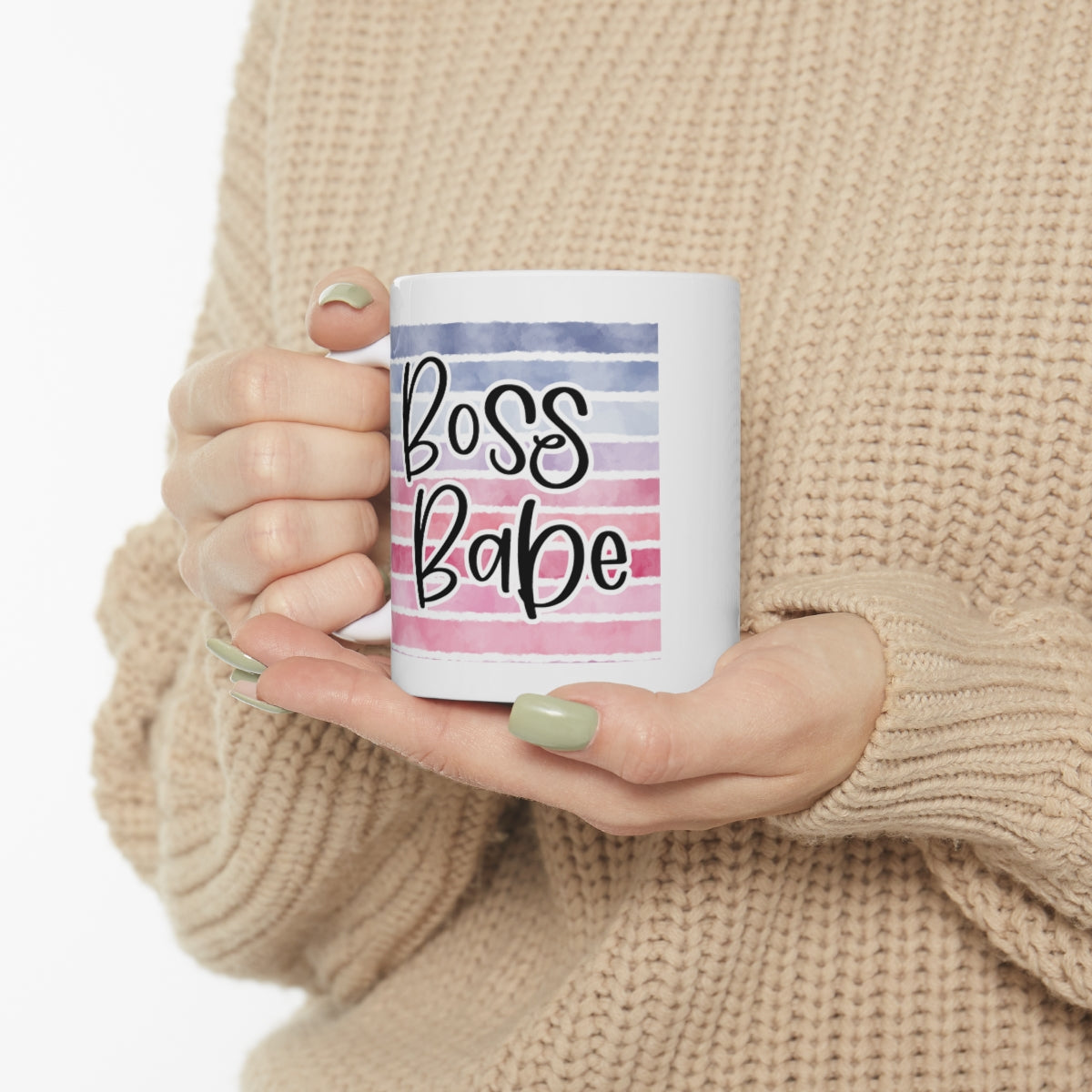 Watercolor Stripes Boss Babe Ceramic Mug