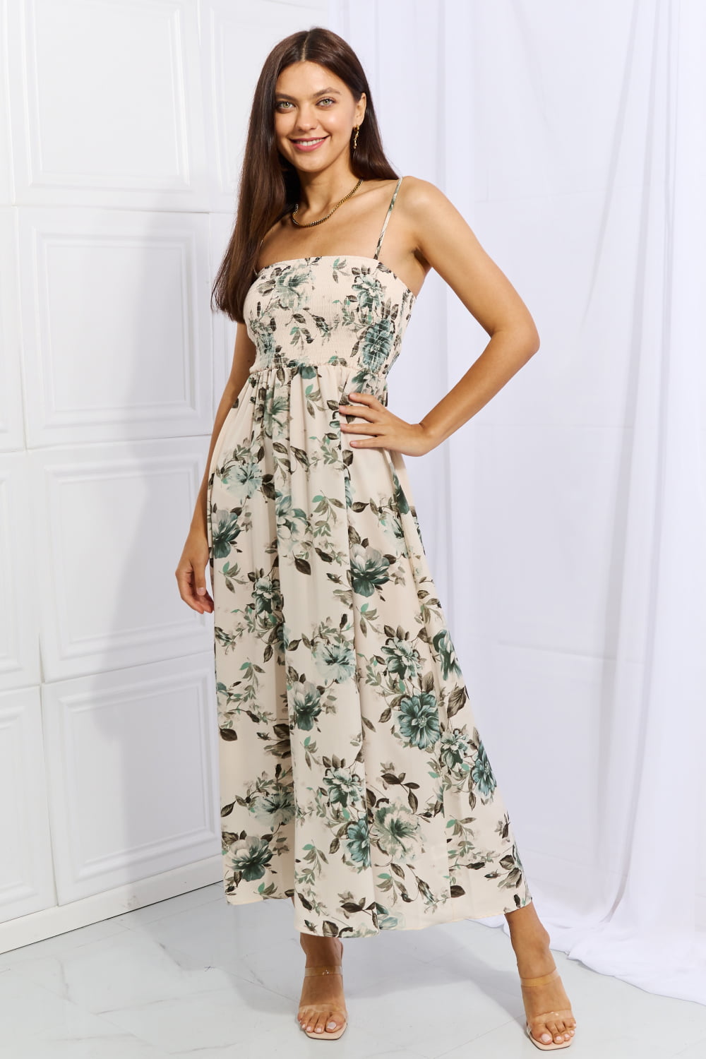 Hold Me Tight Sleevless Floral Maxi Dress in Sage